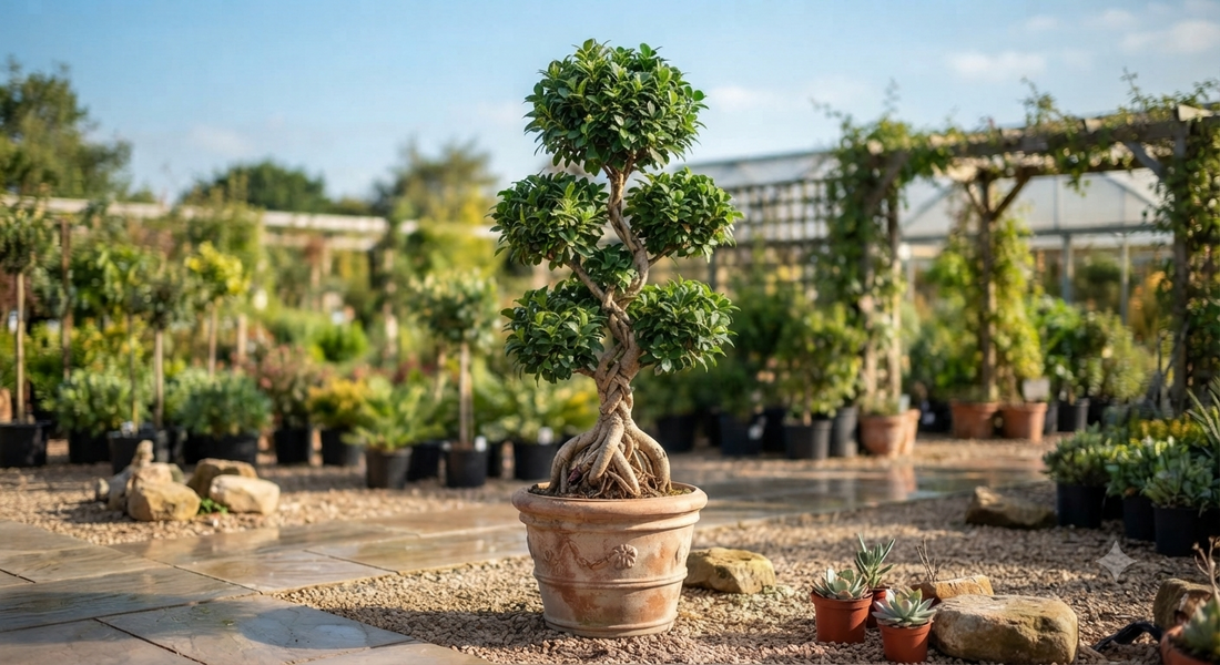 Ficus Topiary plant available for sale at a nursery for landscaping.