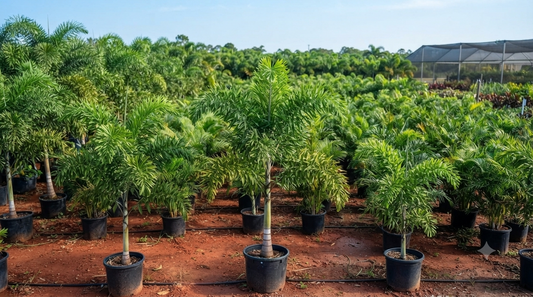 Foxtail Palm Tree available for sale at a nursery for landscaping projects.